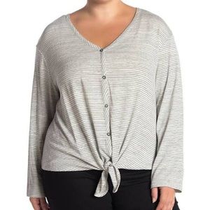 Everleigh Plus Size Soft Tie Hem Striped V-Neck Top Size 1X